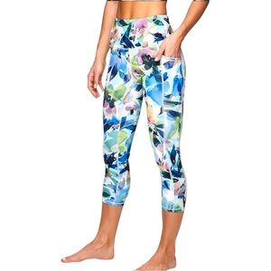 RBX Blue and Green Watercolor Swim Capri